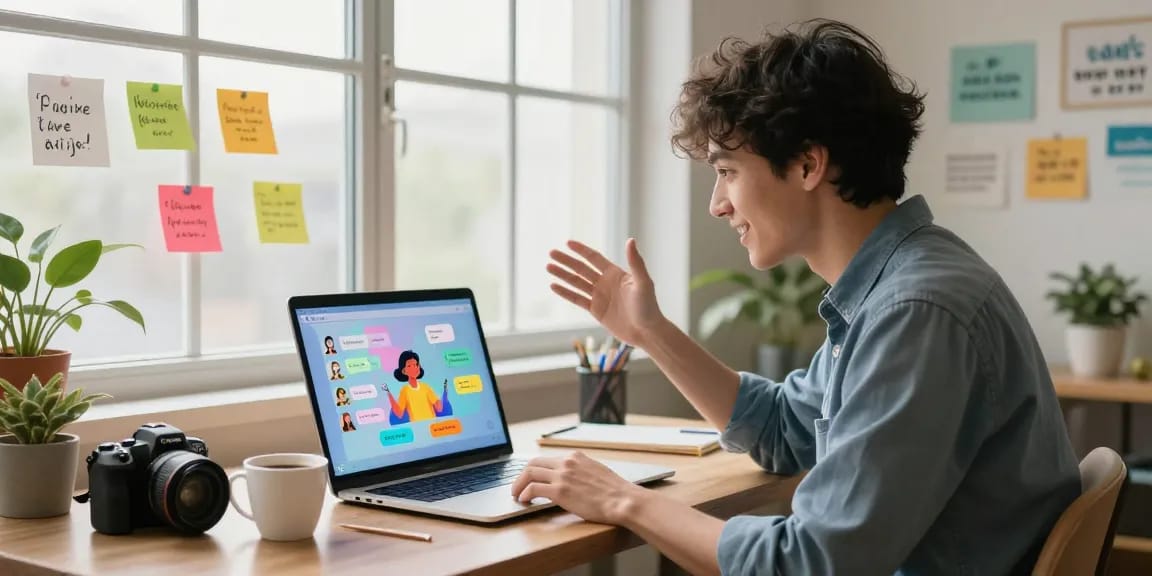 Engaging user interacting with crush on ai chatbot in a modern workspace.