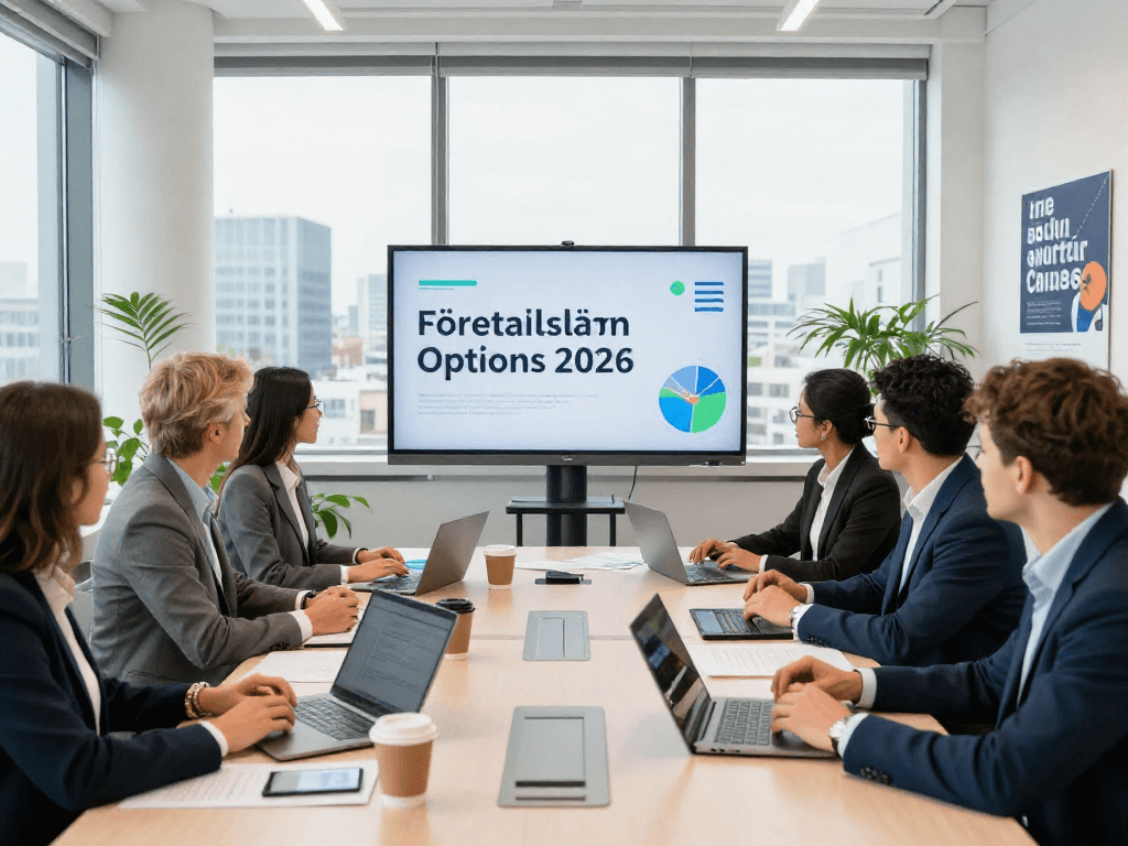 Professionella diskussioner om företagslån i modernt kontor med team kring konferensbordet
