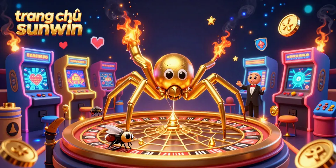 Experience thrills at trang chủ sunwin while the golden spider spins a roulette wheel in a vibrant casino.