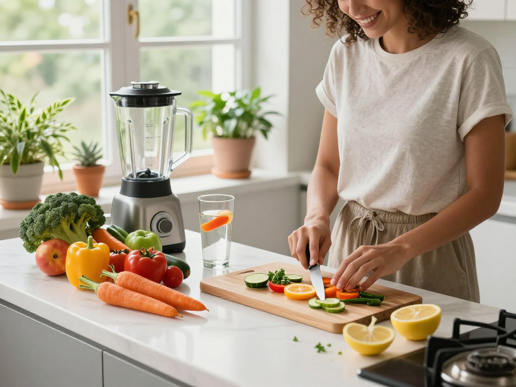 rokok88 healthy living scene with vibrant meal preparation and fresh ingredients