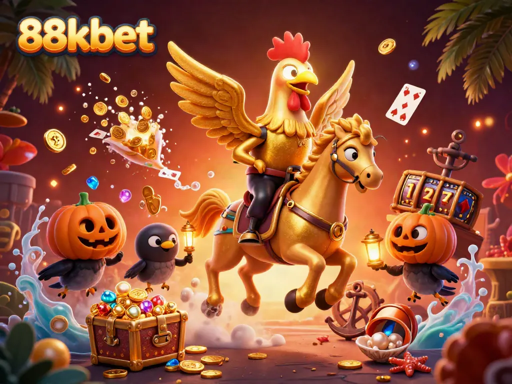 Experience the vibrant 88kbet online casino scene with golden rooster and treasure explosions.