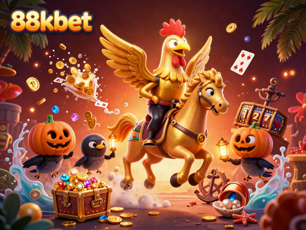 Experience the vibrant 88kbet online casino scene with golden rooster and treasure explosions.